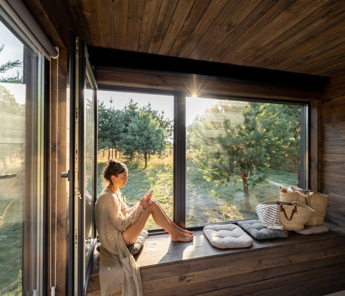 Woman enjoy nature at country house